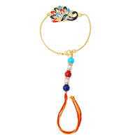 Mahi Peacock Shaped Meenakari Work Lumba Rakhi for Bhabhi with Beads and Crystals (RAL1100677G)