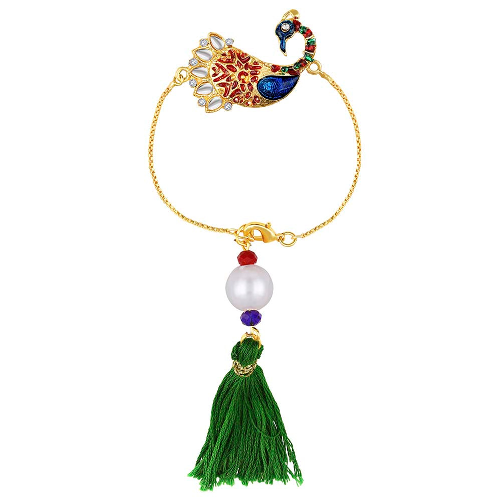 Mahi Peacock Shaped Meenakari Work Lumba Rakhi for Bhabhi (RAL1100679G)