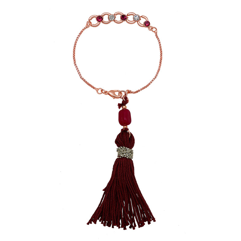 Mahi Rose Gold Plated Pink and White Crystals Lumba Rakhi for Bhabhi (RAL1100713ZPin)