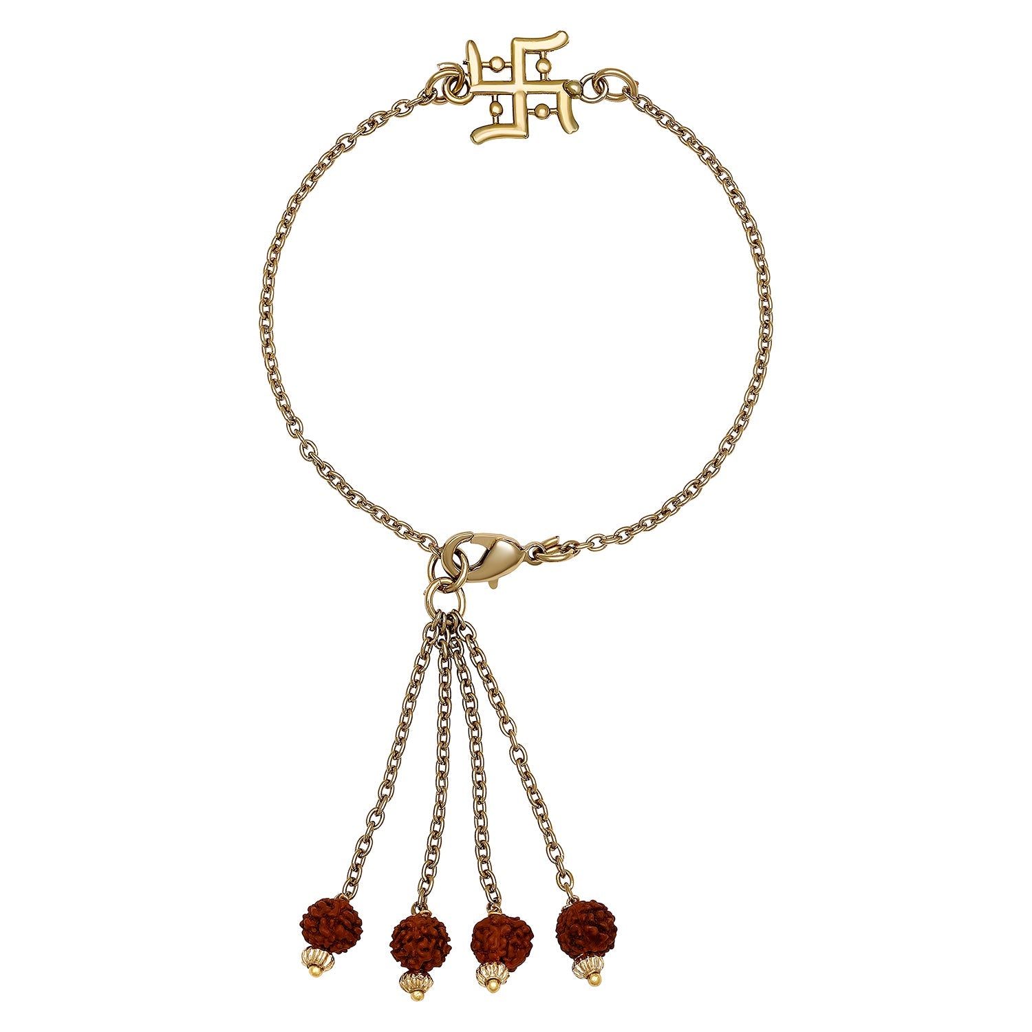 Mahi Gold Plated Swastik and Rudraksha Lumba Rakhi for Bhabhi (RAL1100725G)