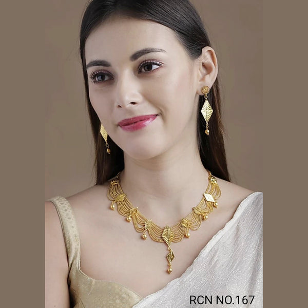 Radhe Creation Traditional Gold Plated Necklace With Earrings Set