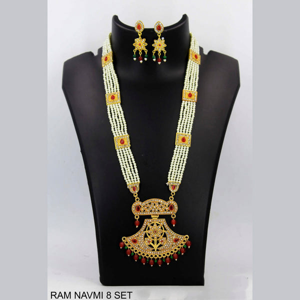 Radhe Creation Gold Plated Austrian Stone & Beads Long Necklace Set