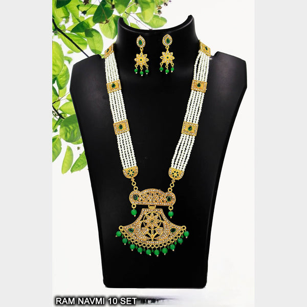 Radhe Creation Gold Plated Austrian Stone & Beads Long Necklace Set