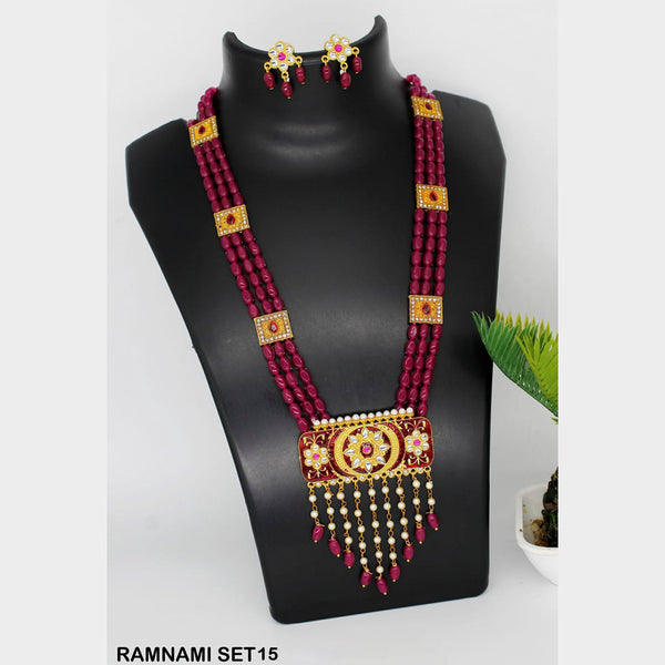 Radhe Creation Gold Plated Kundan Stone & Meenakari Long Necklace Set