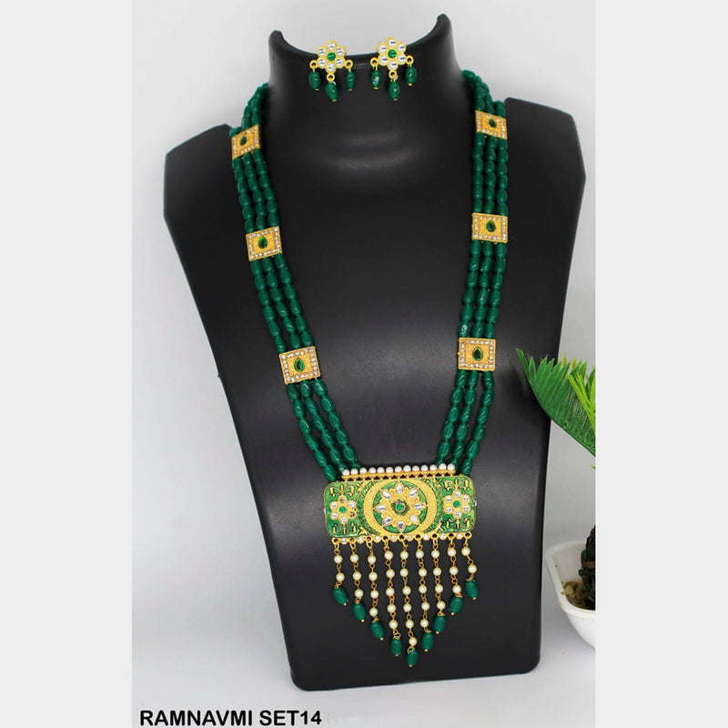 Radhe Creation Gold Plated Kundan Stone & Meenakari Long Necklace Set