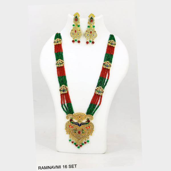 Radhe Creation Gold Plated Austrian Stone & Meenakari Long Necklace Set