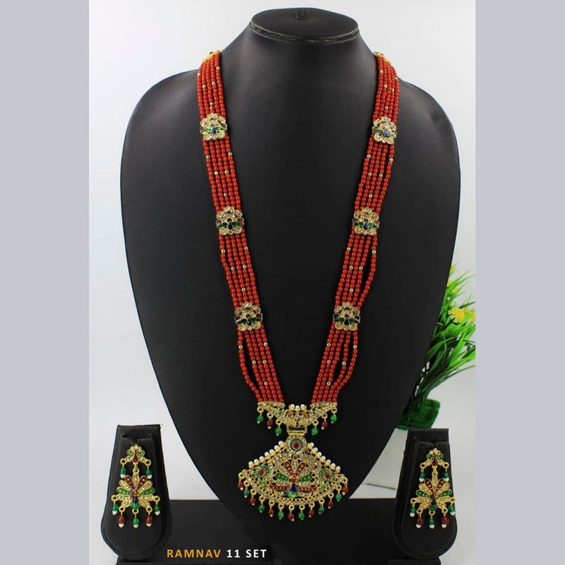 Radhe Creation Gold Plated Austrian & Meenakari Long Necklace Set