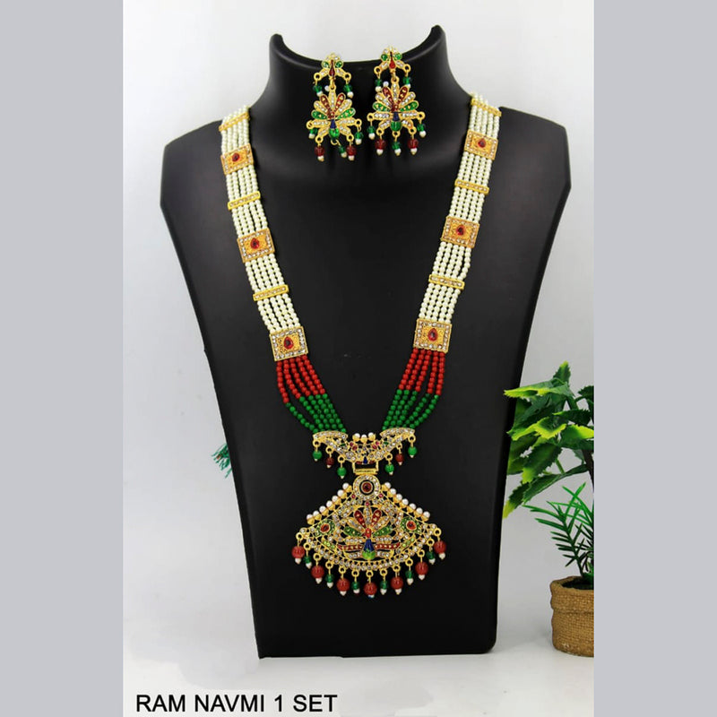 Radhe Creation Gold Plated Austrian Stone & Meenakari Long Necklace Set