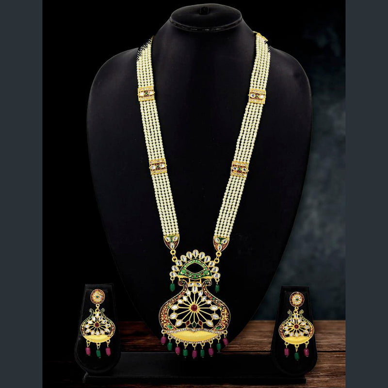 Radhe Creation Gold Plated Meenakari & Kundan Stone Long Necklace Set