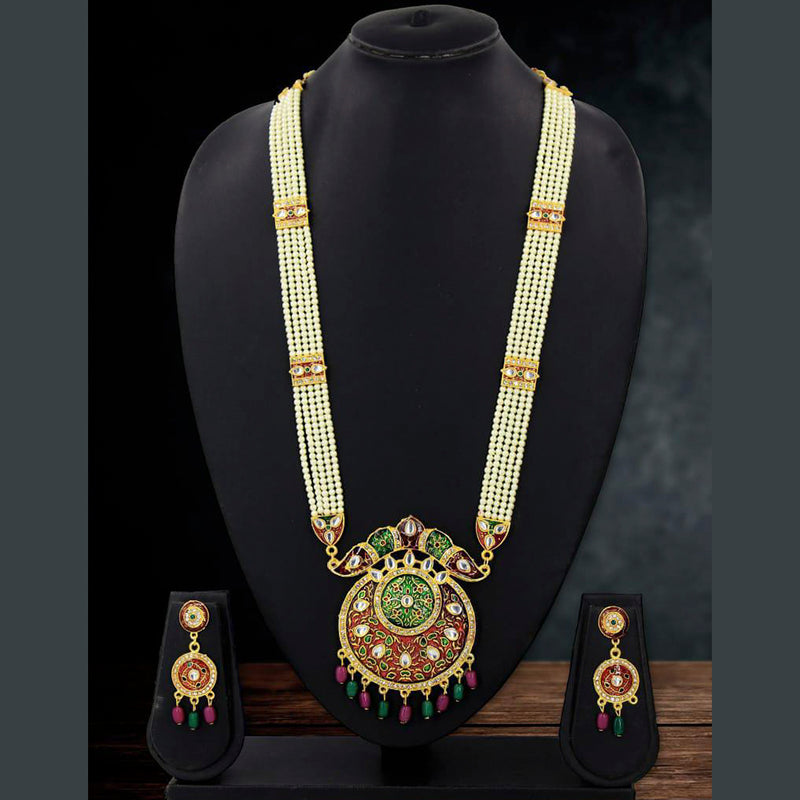 Radhe Creation Gold Plated Meenakari & Kundan Stone Long Necklace Set