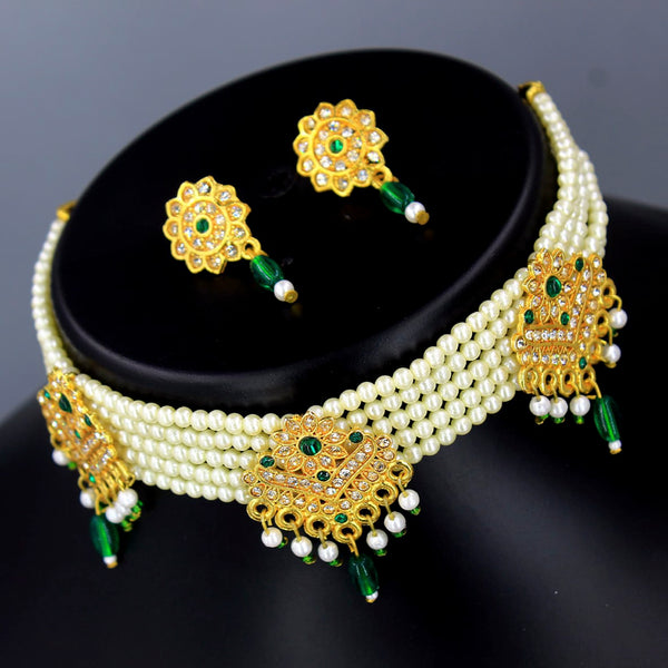 Radhe Creation Gold Plated Pearl & Meenakari Choker Necklace Set