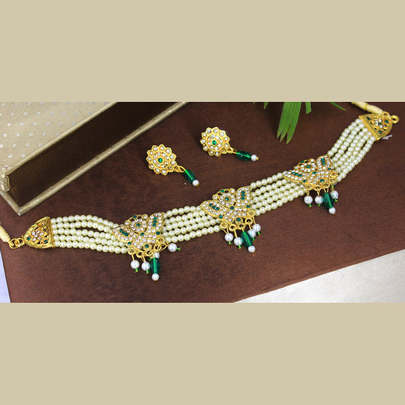 Radhe Creation Gold Plated Pearl & Meenakari Choker Necklace Set