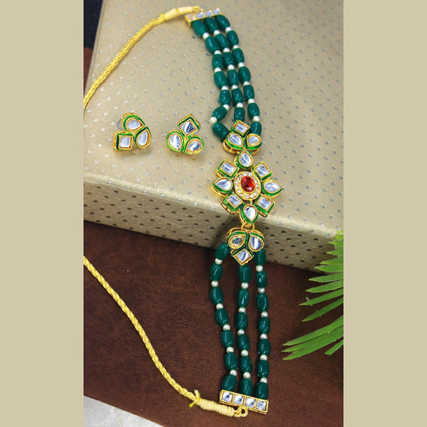 Radhe Creation Gold Plated Green Beads Choker Necklace Set