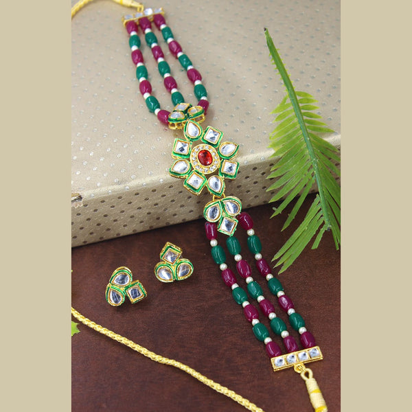 Radhe Creation Gold Plated Pink & Green Choker Necklace Set