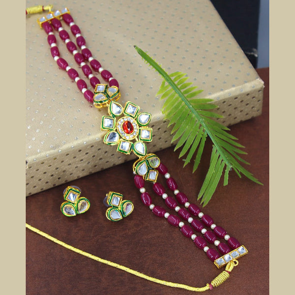 Radhe Creation Gold Plated Pink Beads Choker Necklace Set