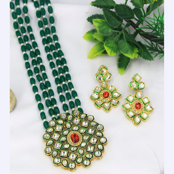 Radhe Creation Gold Plated Green Beads Long Necklace Set