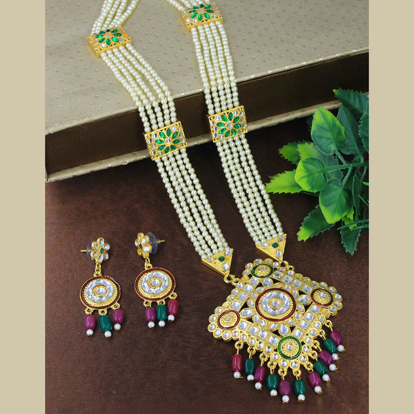 Radhe Creation Gold Plated Pink & Green Beads Pearl Long Necklace