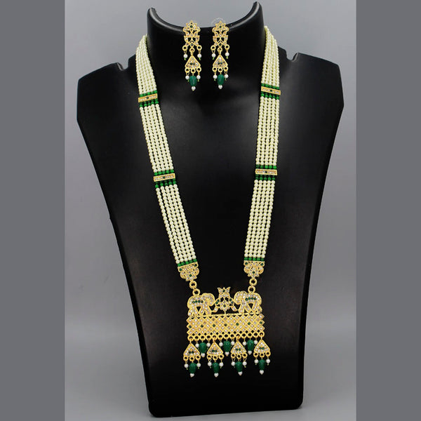 Radhe Creation Gold Plated Green Beads Pearl Long Necklace