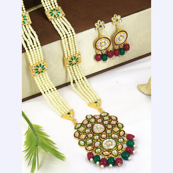 Radhe Creation Gold Plated Red & Green Beads Pearl Long Necklace