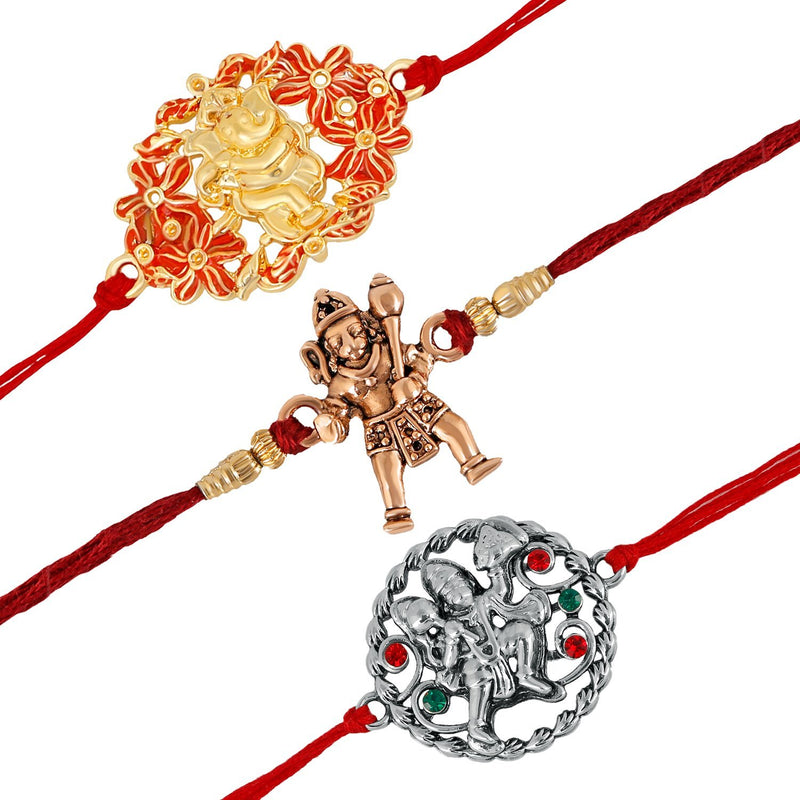 Mahi Combo of Lord Hanuman and Ganesha Rakhis with Crystals  Adorable Brothers RCO1105117M