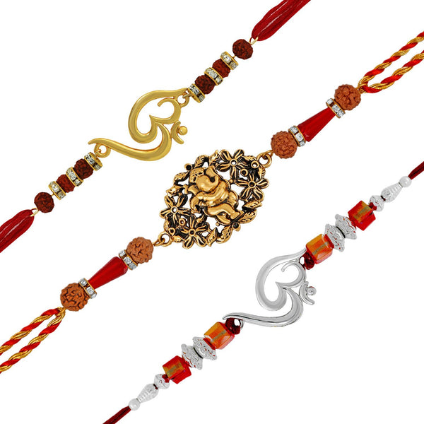 Mahi Combo of Om and Ganesha Rakhis with Crystals and Rudraksha for Adorable Brothers RCO1105118M
