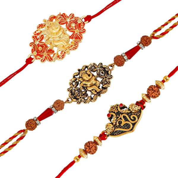 Mahi Combo of Om and Ganesha Rakhis with Crystals and Rudraksha for Adorable Brothers RCO1105119G