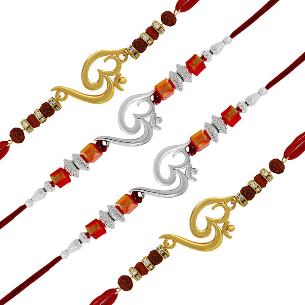 Mahi Combo of Four Om Rakhis with Crystals and Rudraksha for Adorable Brothers RCO1105123M