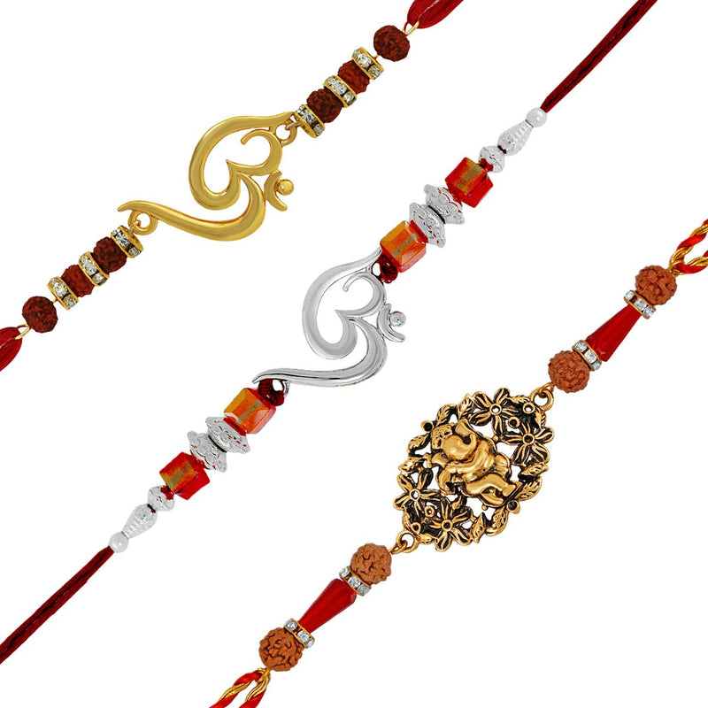 Mahi Combo of Om, Ganesha and Hanuman Rakhis with Crystals and Rudraksha for Adorable Brothers RCO1105125M