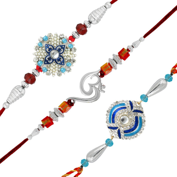 Mahi Combo of Om and Designer Rakhis with Crystals and Artificial Pearls for Adorable Brothers RCO1105127R