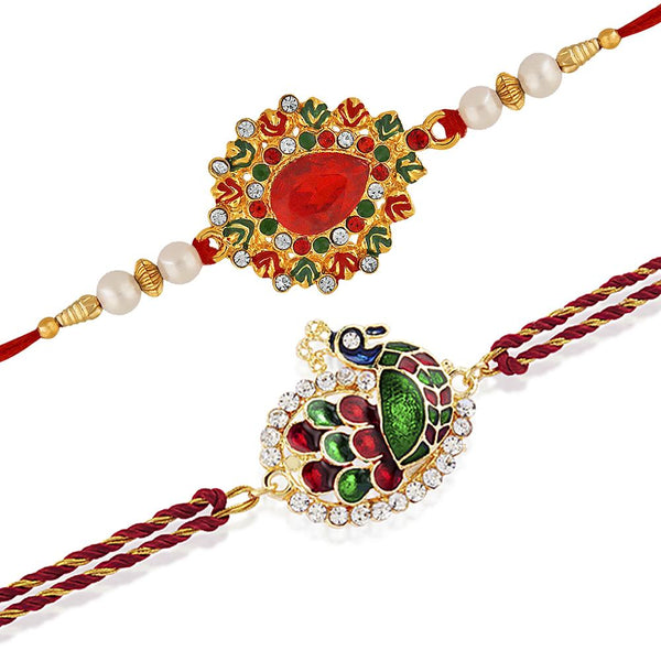 Mahi Combo of Designer Peacock Rakhi's with Multicolor Crystal and Beads for Bhaiya (RCO1105214G)
