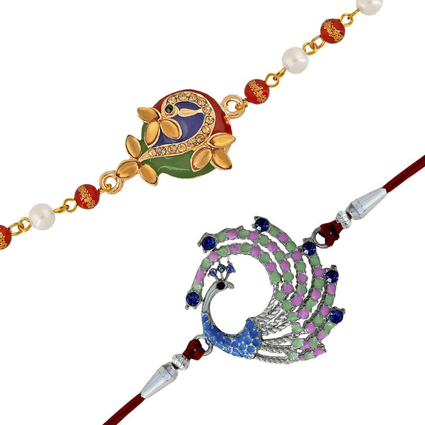 Mahi Combo of Peacock Rakhi's with Multicolor Crystal and Beads for Brother (RCO1105217M)