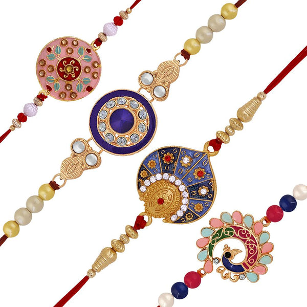 Mahi Combo of Exclusive Designer Meenakari Work Rakhi's with Multicolor Crystal and Artificial Pearl for Brother (RCO1105219M)