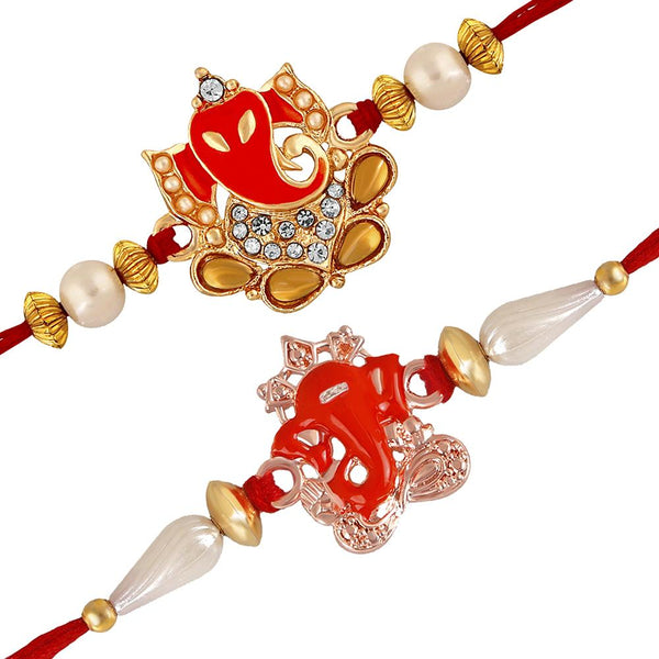 Mahi Combo of Ganesha Rakhi's with White Crystal and Beads for Adorable Brother (RCO1105223Z)