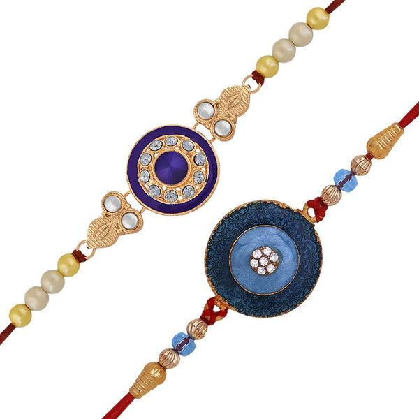 Mahi Combo of Designer Rakhi's with Blue and White Crystal and Artificial Pearl for Bhaiya (RCO1105226M)