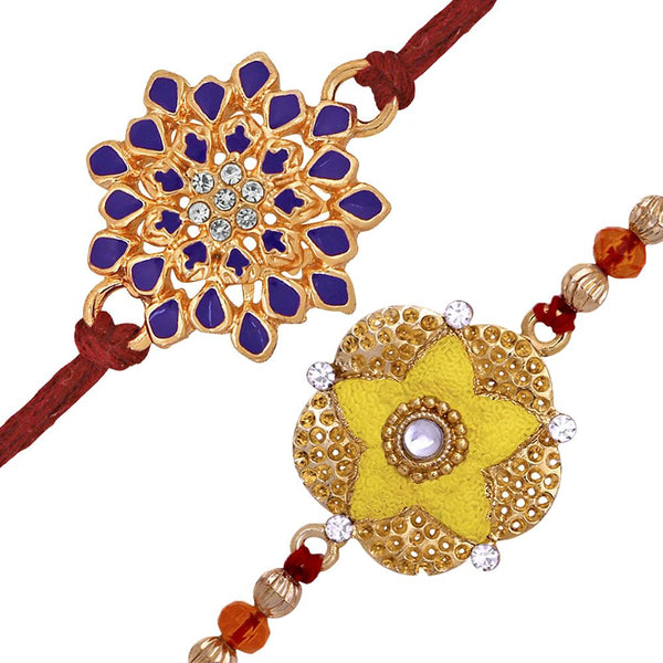 Mahi Combo of Floral Rakhi's with White Crystals for Adorable Brother (RCO1105229M)