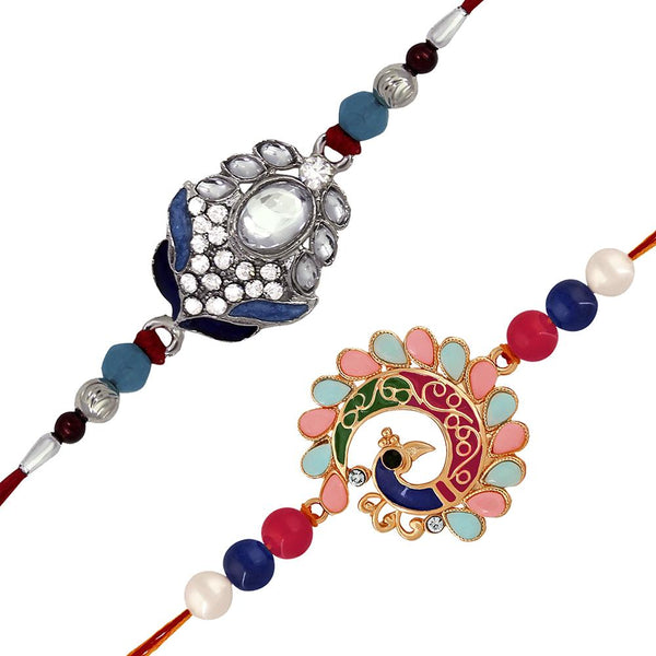 Mahi Combo of Peacock Rakhi's with Multicolor Crystal and Artificial Pearl for Adorable Brother (RCO1105232M)