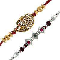 Mahi Combo of Designer Rakhi's with Red and Green Crystal for Bhaiya (RCO1105234M)