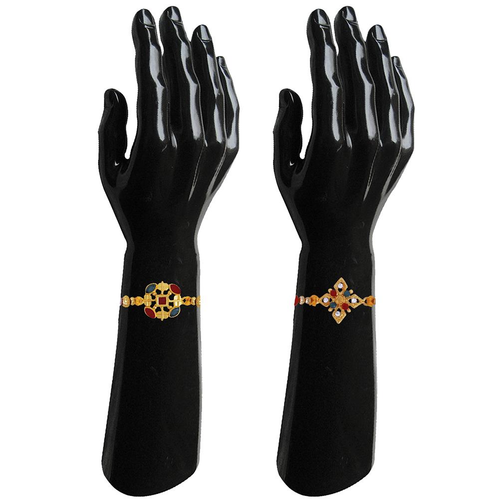 Mahi Combo of 2 Designer  Multicolor Crystals and  Artificial Pearl Rakhi's for Brother (RCO1105246G)