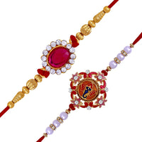 Mahi Combo of 2 Designer  Pink, White Crystals and  Artificial Pearl Rakhi's for Brother (RCO1105248G)