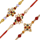 Mahi Combo of 3 Designer  Red, White Crystals and  Artificial Pearl Rakhi's for Brother (RCO1105250G)