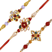 Mahi Combo of 3 Designer  Red, White Crystals and  Artificial Pearl Rakhi's for Brother (RCO1105250G)