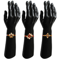 Mahi Combo of 3 Designer  Red, White Crystals and  Artificial Pearl Rakhi's for Brother (RCO1105250G)