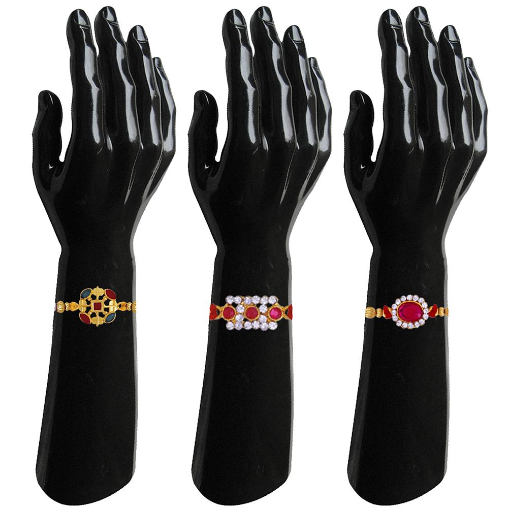 Mahi Combo of 3 Designer  Multicolor Crystals Rakhi's for Brother (RCO1105251G)