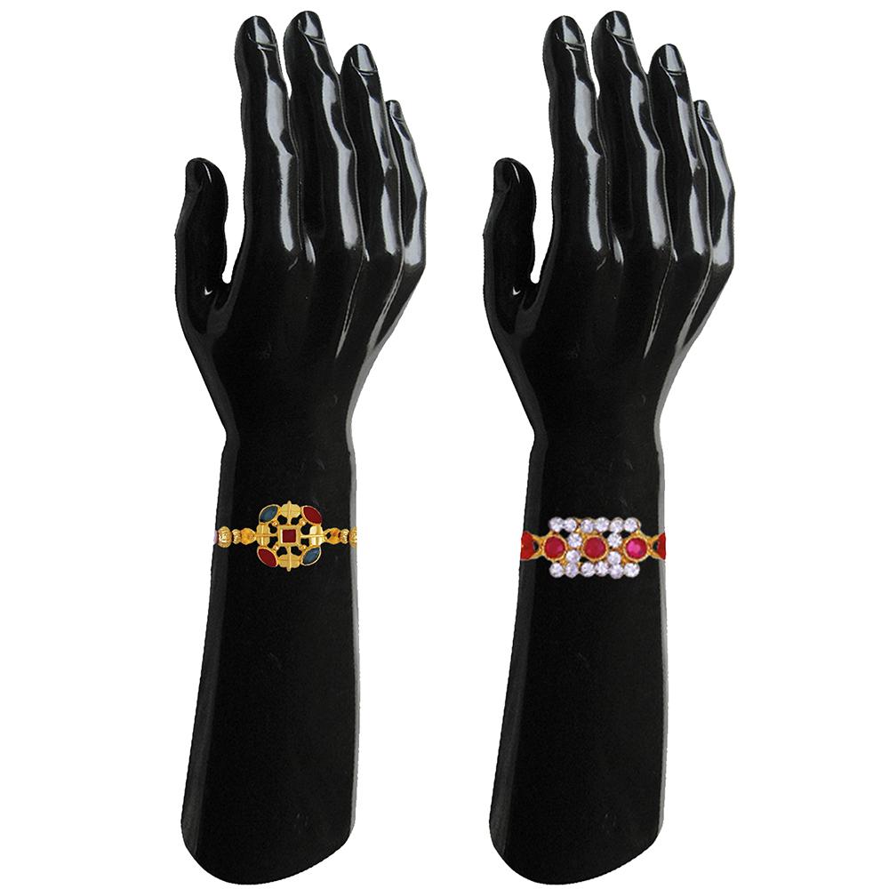 Mahi Combo of 2 Designer  Multicolor Crystals Rakhi's for Brother (RCO1105252G)