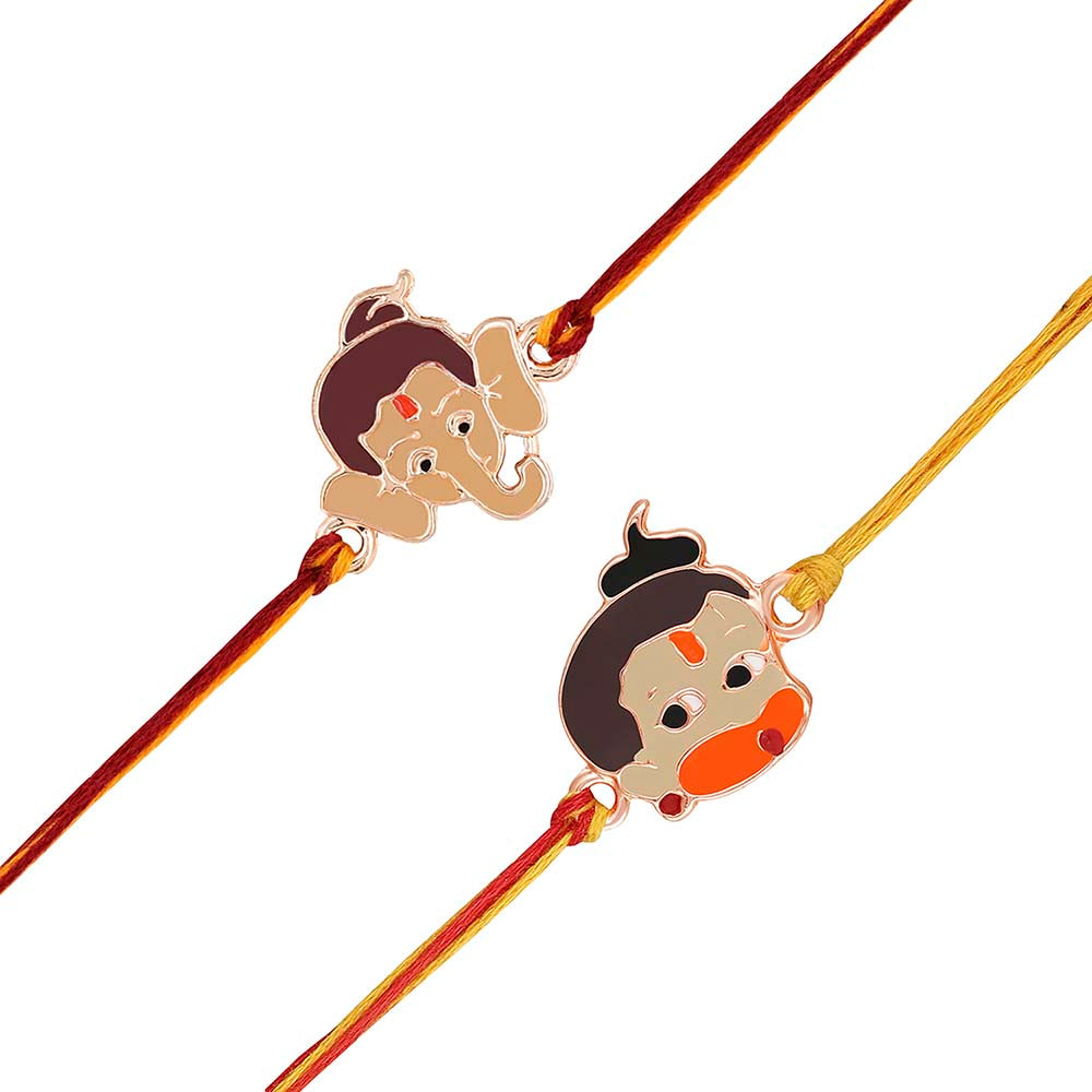 Mahi Rose Gold Plated Combo of 2 God and 2 Cartoon Rakhis for Kids (RCO1105328Z)