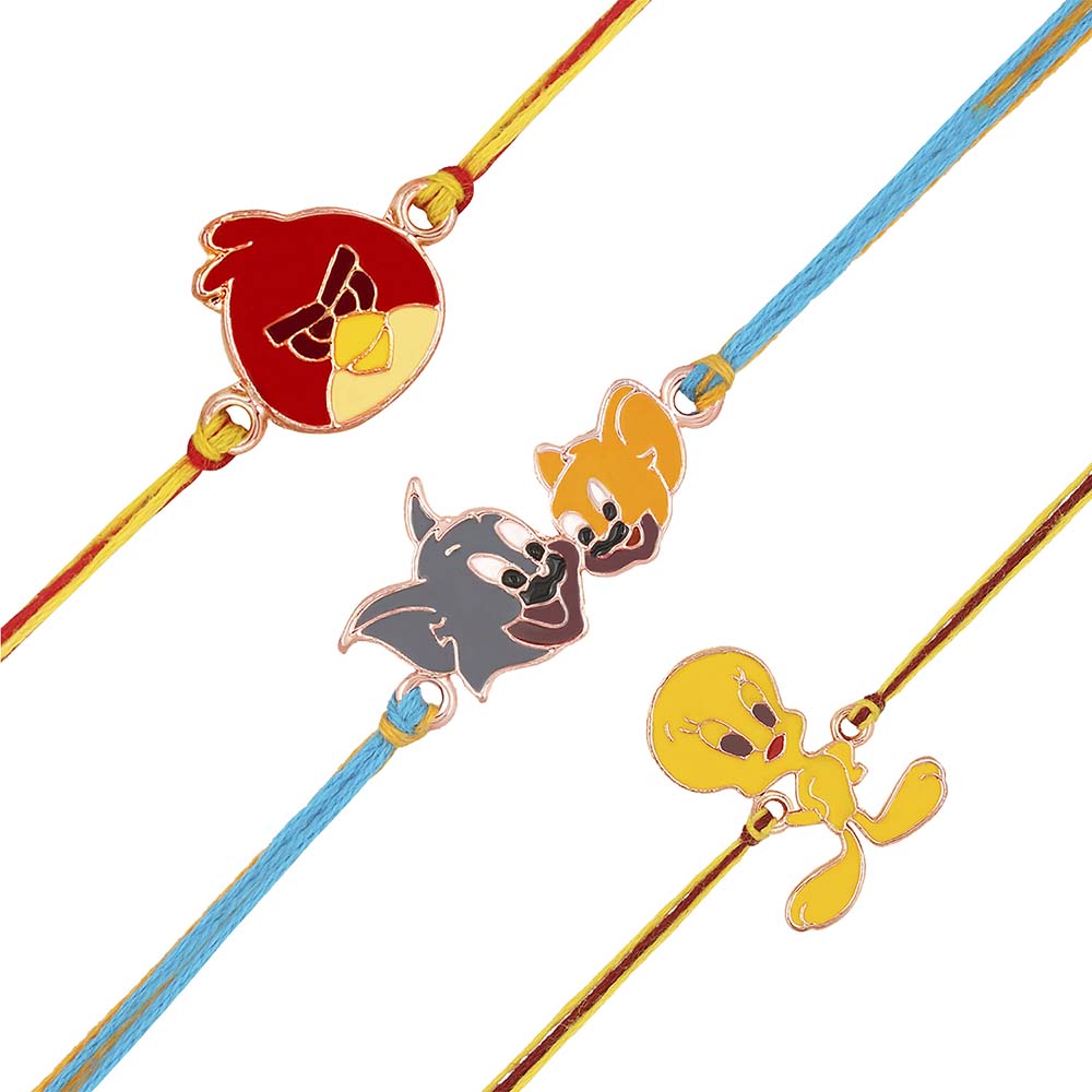 Mahi Combo of 3 Popular Trendy multicolor Cartoon Kids Rakhi with Meena Work (RCO1105330Z)