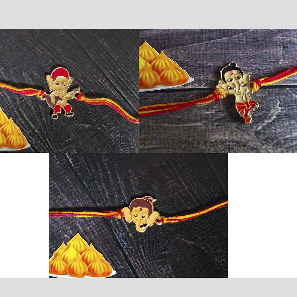 Mahi Combo of Bal Ganesh and Bal Hanuman Kids Rakhi with Meena Work (RCO1105331Z)