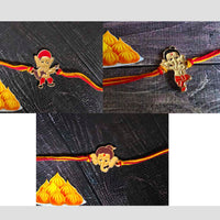 Mahi Combo of Bal Ganesh and Bal Hanuman Kids Rakhi with Meena Work (RCO1105331Z)