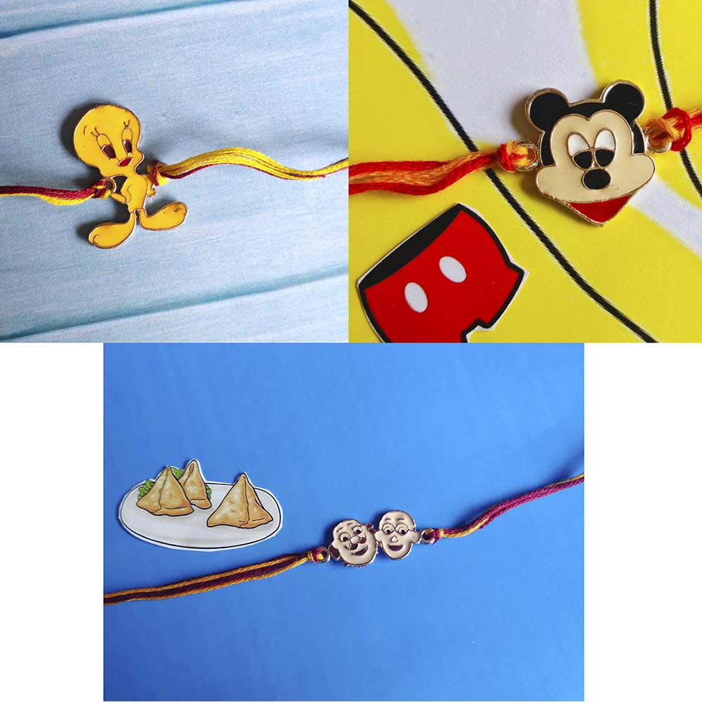 Mahi Combo of 3 Popular Trendy multicolor Cartoon Kids Rakhi with Meena Work (RCO1105333Z)