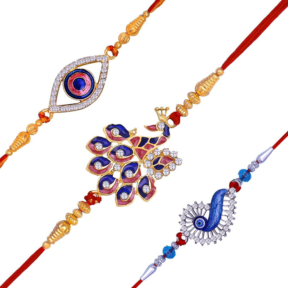 Mahi Combo of Evil Eye and Peacock Rakhis for Men (RCO1105364M)